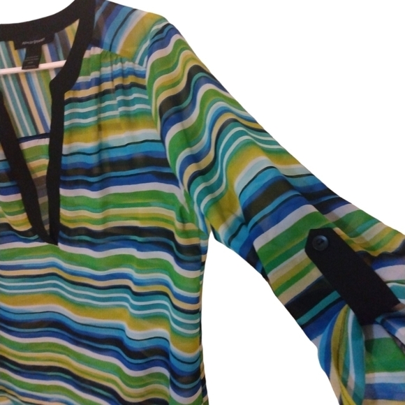 Sheer Multicolor Tunic Ashley Stewart V-Neck Button 3/4 Sleeve Plus Size 14/16 - Picture 4 of 8